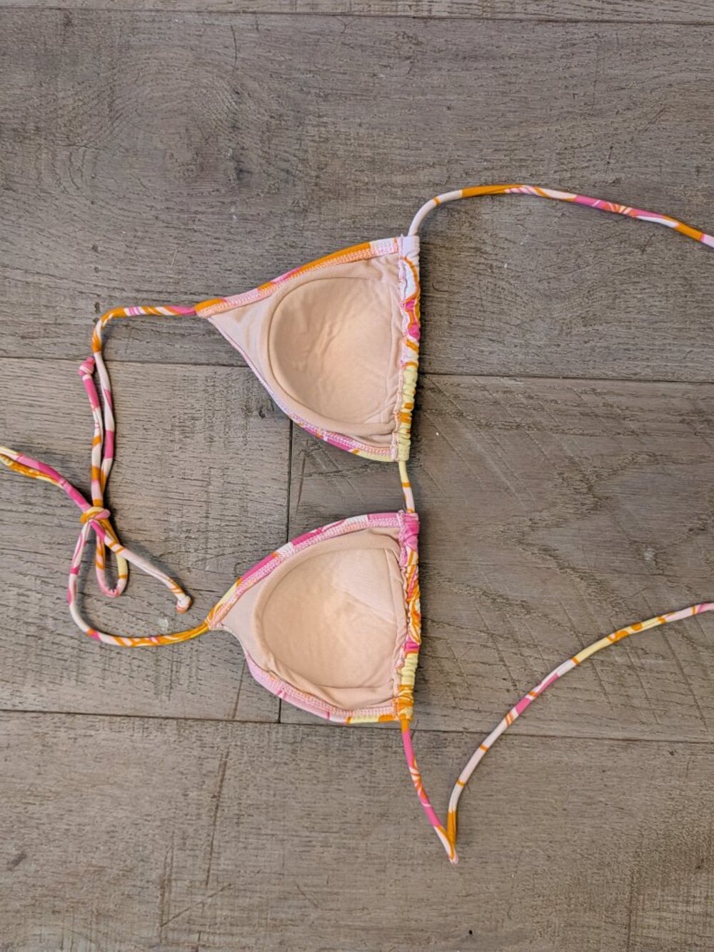 Tropical Floral Triangle Halter Bikini Top Orange Pink Unbranded - Picture 3 of 6